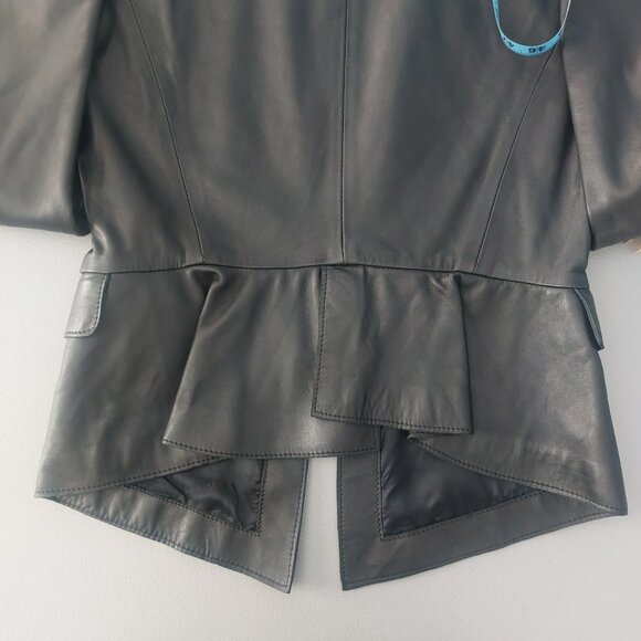 NWT ZARA Leather Jacket Large Black Round Neck Dressy Edgy Peplum Back - Picture 9 of 12